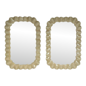 Modern Ruffle Wall Mirrors, White Murano Glass, Brass, Italy, 21st C.