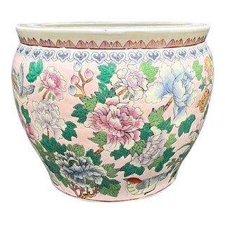 White / Pink Chinese Ceramic Koi Fish Planter For Sale