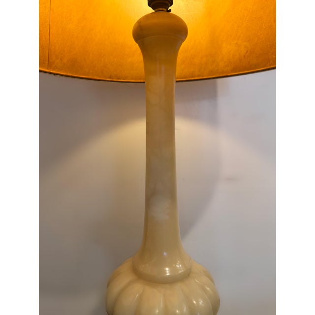 Mid-Century Modern Italian Carrera Marble Table Lamp with Brass Finished Leather Shade, 1970 For Sale - Image 3 of 9