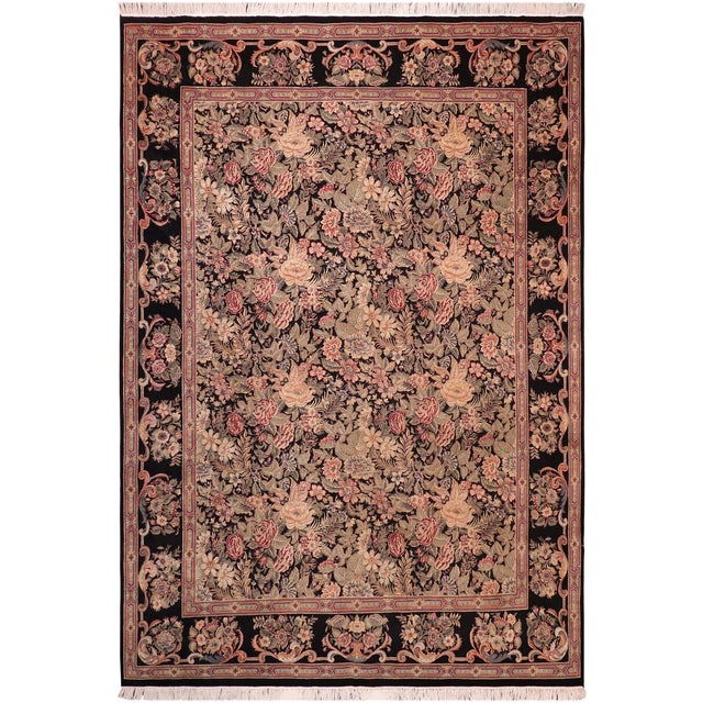 Boho Chic 1990's Floral Pak-Persian Black/Black Wool Rug - 10'1'' X 13'7'' For Sale - Image 9 of 9
