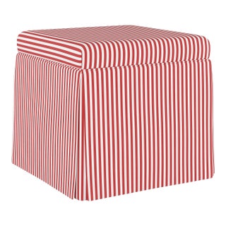 Skirted Storage Ottoman in Candy Stripe Red Oga For Sale