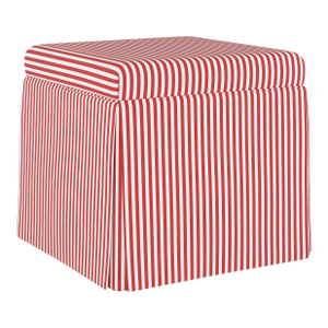 Skirted Storage Ottoman in Candy Stripe Red Oga