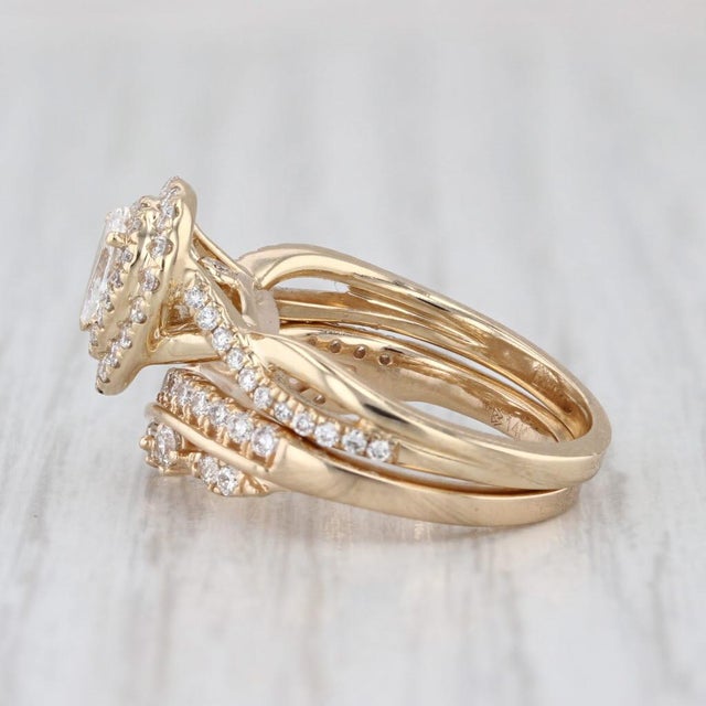 2010s 0.65ctw Pear Diamond Halo Engagement Ring Wedding Band Bridal Set 14k Gold, Size 4.5 For Sale - Image 5 of 9