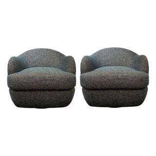 Revelation Modern Teal and Tan Scoop Swivel Chair Pair For Sale