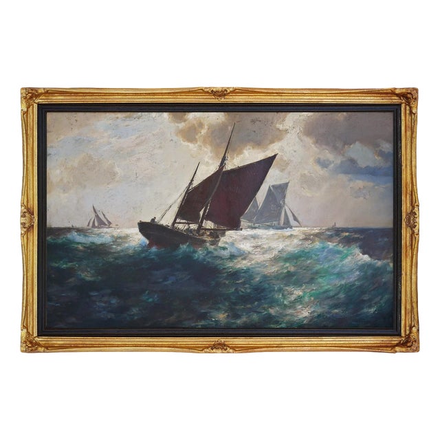 Franz Müller-Gossen, Sailboats in a Storm, 1920s, Oil on Canvas For Sale