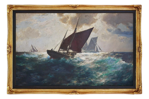 Franz Müller-Gossen, Sailboats in a Storm, 1920s, Oil on Canvas