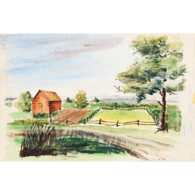 The versatility of Eve Nethercott is exemplified in this double-sided watercolor, featuring one scene of a rocky beach and...