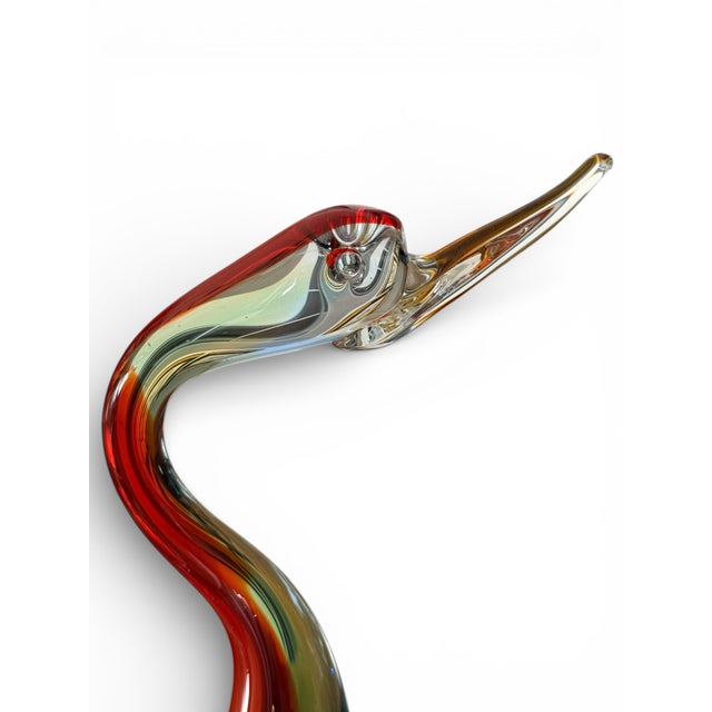 Pair of Hand-Blown Cased Art Glass Swan Sculptures, Murano-Style Mid-Century Modern, 15” For Sale - Image 10 of 12