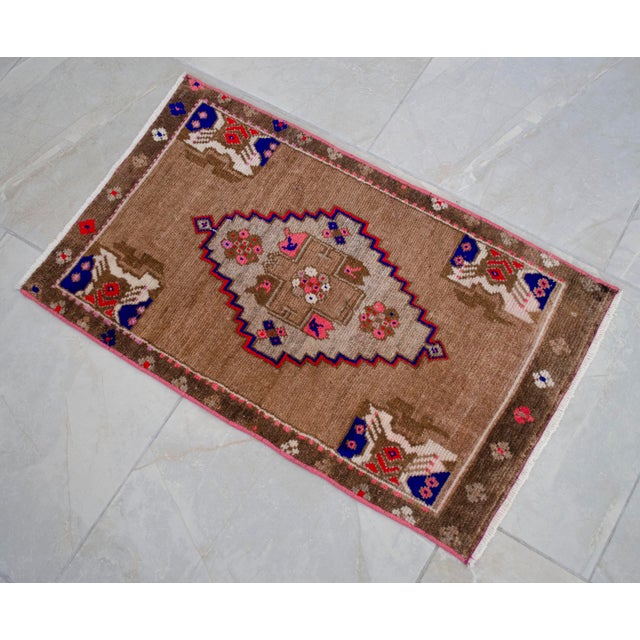 Small Turkish Rug Hand Knotted Faded Entryway Mat Bath Rug Kitchen Rug - 18'' X 30'' For Sale - Image 10 of 13
