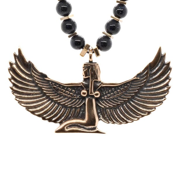 Magical Goddess Isis Pendant Black Beaded Necklace For Sale - Image 4 of 11