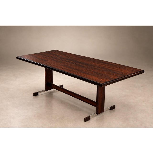 Extendible Brazilian Modern Dining Table in Rosewood with Chrome Details, Att. to Jorge Zalszupin, Brazil, 1960s For Sale - Image 11 of 17