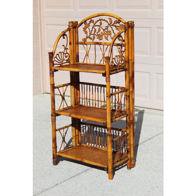 Mid-Century Modern Vintage French Bamboo & Rattan Folding Étagère - Mid-Century Modern Style With Elegant Metal Accents For Sale - Image 3 of 16