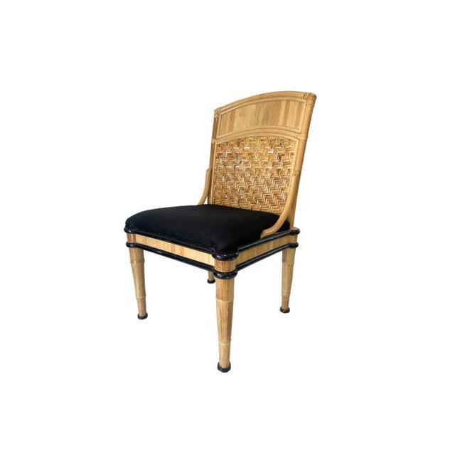 Mid 20th Century Bamboo Rattan Chair With Black Lacquer Detail For Sale - Image 6 of 6