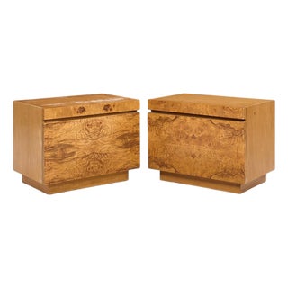 Milo Baughman Style Lane Mid Century Burlwood Nightstands - Pair For Sale