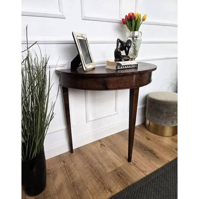 Mid-Century Italian Wood Inlaid Demi-Lune Wall Console Table, 1960s For Sale - Image 6 of 10