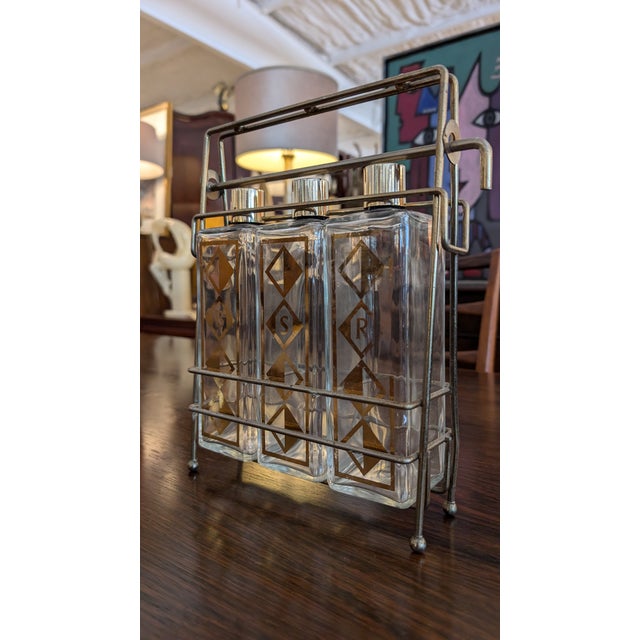 Hollywood Regency Hollywood Regency Style Tantalus, Lockable Decanter Set, 1960s For Sale - Image 3 of 12