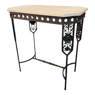 1920s Neoclassical Revival Wrought Iron and Travertine Console Table For Sale