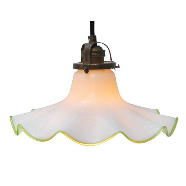 French white opaline glass pendant lights with clear green glass edge. 2 meter black cotton flex E27 / E26 Up to 250V...