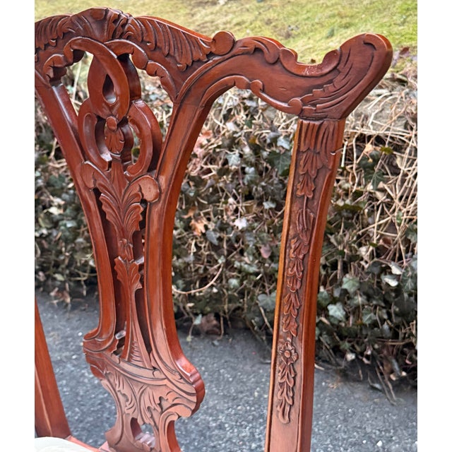 Intricately Carved Rustic Mahogany Chippendale Dining Chairs - Set of 2 For Sale - Image 9 of 12