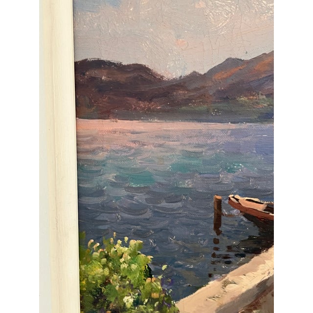 Italian Coastal Village Oil Painting, Attributed to Garelli, Mid-Century For Sale - Image 11 of 11