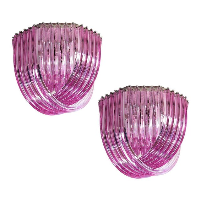 Murano Ceiling Linght Chandeliers with Pink Triedri Murano Glasses, 1995, Set of 2 For Sale - Image 14 of 14