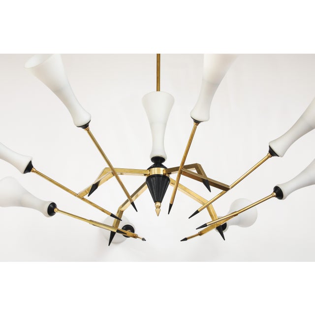 1960s Mid-Century Modern Attributed to Stilnovo Large 8 Arm Modernist Brass Chandelier For Sale - Image 16 of 16