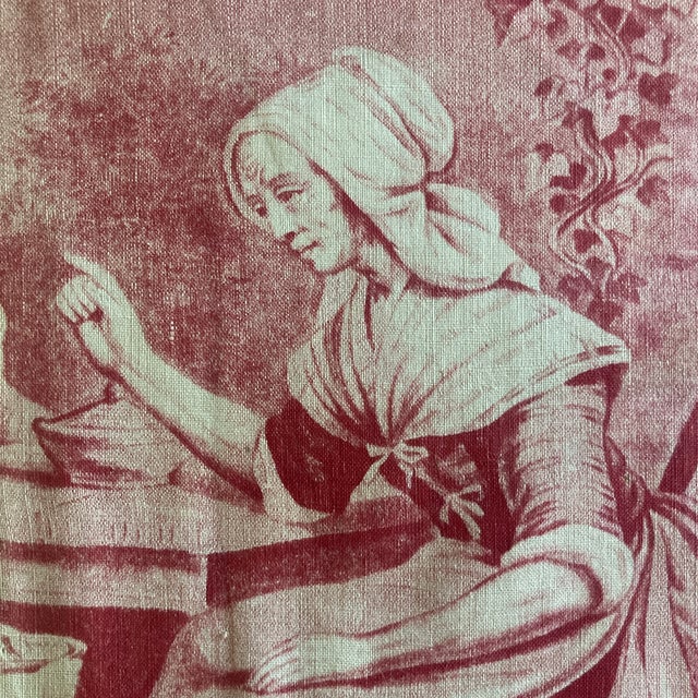 Dark Pink Authentic Set of Five Toile De Jouy Fragments in Handmade Mattings. . For Sale - Image 8 of 12