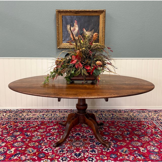 Antique English Country Oval Dining Table Farmhouse Pedestal Oak 1920s-30s For Sale - Image 18 of 18