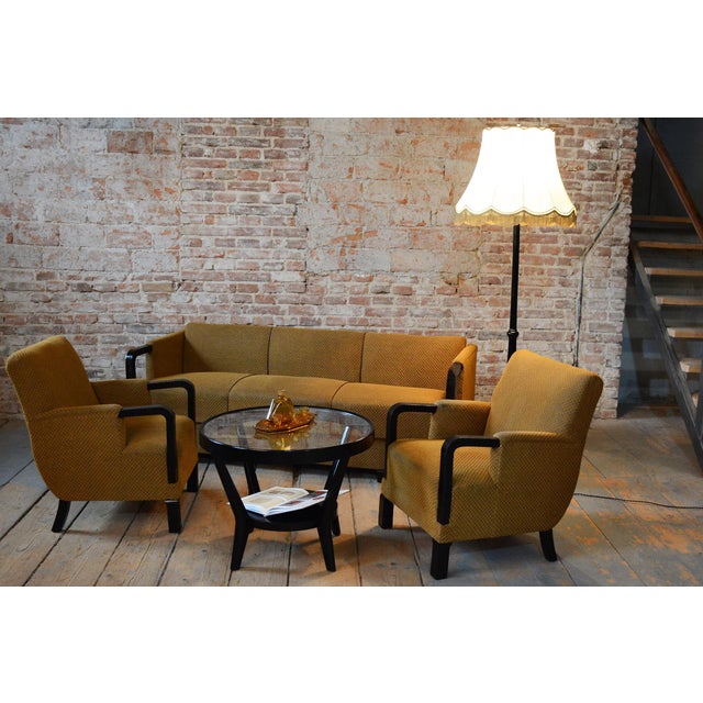 Czech Art Deco Sofas and Lounge Chairs in Beech and Oak attributed to Jindrich Halabala for Up Závody, 1930s, Set of 3 For Sale - Image 13 of 18