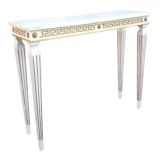 Vintage Italian Neoclassical Style "Greek Key" Console Marble Top Console Table For Sale
