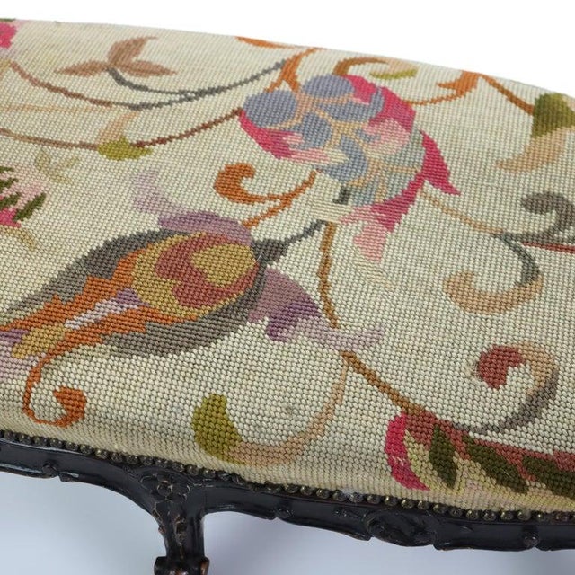 Wood Antique Louis XIV Style Carved Walnut Tapestry Long Footstool C1890 For Sale - Image 7 of 15