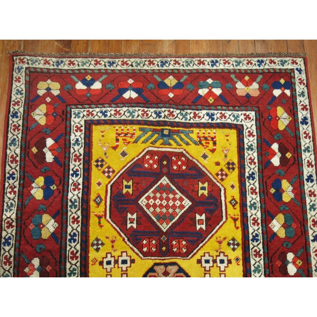 Sunny Yellow Handwoven Early 20th Century Antique Karabagh Caucasian Runner For Sale - Image 11 of 18