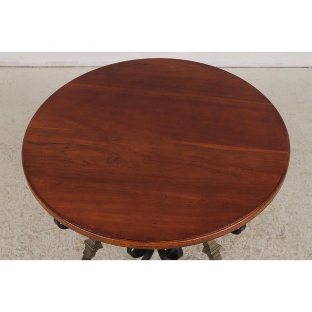 Round Cherry Top Wrought Iron Base Dining or Center Table For Sale - Image 4 of 14