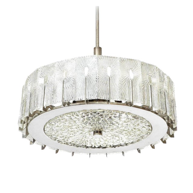 Vintage Textured Glass and Nickel Chandelier by J. T. Kalmar, 1960s For Sale - Image 6 of 6