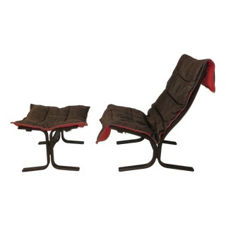 Set of Leather Lounge Chair with Ottoman by Westnofa, Norway, 1960s For Sale