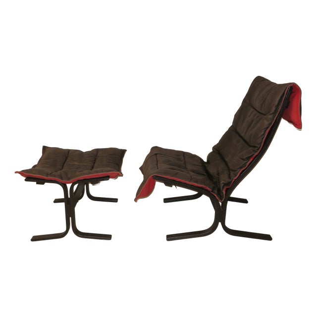 Set of Leather Lounge Chair with Ottoman by Westnofa, Norway, 1960s For Sale