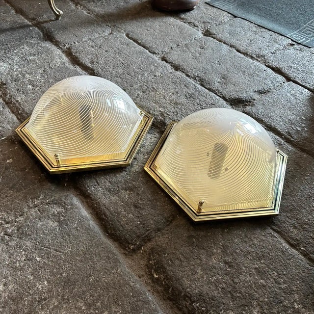 White A Pair of 1970s Mid-Century Modern Hexagonal Italian Huge Wall Sconces For Sale - Image 8 of 8