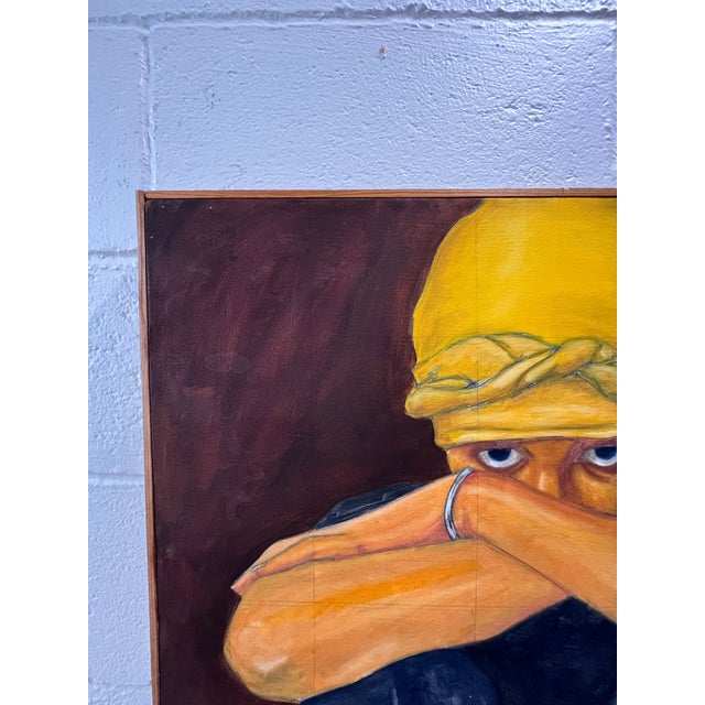 Contemporary Figurative Portrait, Expressive Female Headwrap Oil Painting For Sale - Image 4 of 10