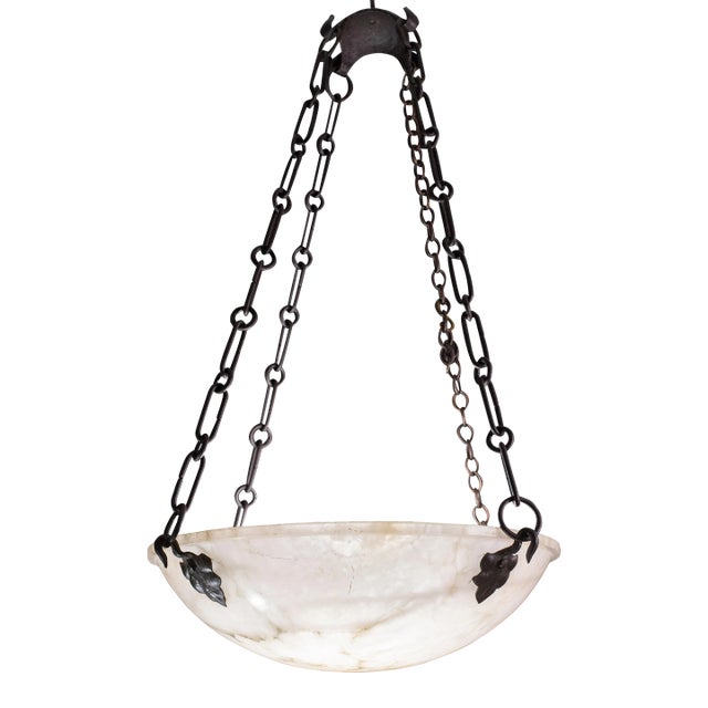 Extra Large White Alabaster Pendant, 1940s For Sale