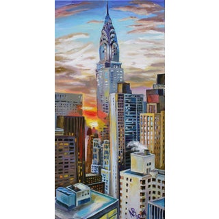 "Sunset View With Chrysler Building" Nyc OIl Painting by Natalia Bessonova For Sale