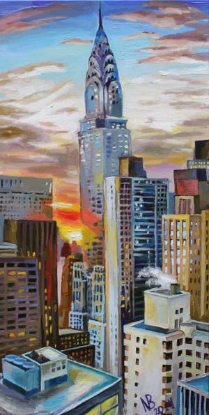 "Sunset View With Chrysler Building" Nyc OIl Painting by Natalia Bessonova