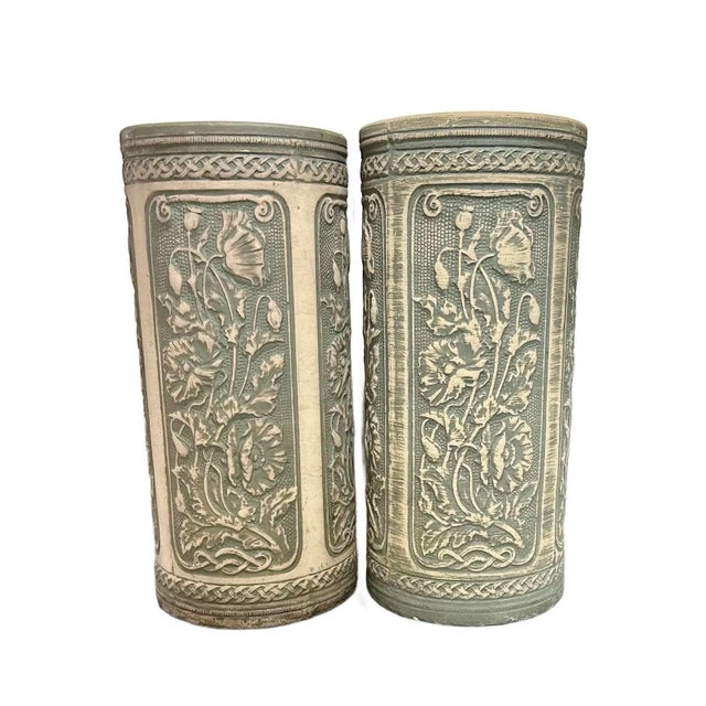 A Robinson Ransbottom, 1926, Art Nouveau, Victorian, Luxor Antique, Blue-Green, Poppy-Patterned Pottery, Umbrella/Cane Stand/Vase For Sale - Image 9 of 9
