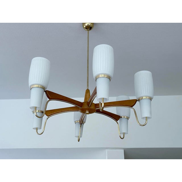 Large Pendant Light in Glass and Teak from Temde, 1960s For Sale - Image 16 of 18