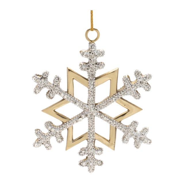 Contemporary Jeweled Metal Snowflake Ornament (Set of 2) For Sale - Image 3 of 4