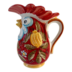 Large Colorful Italian Deruta Rooster Pitcher or Vase