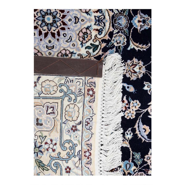 Pasargad Navy Blue Persian Silk & Wool Nain For Sale - Image 4 of 4