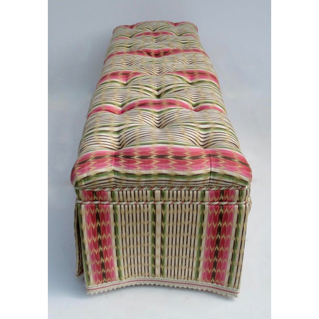 Cerise Vintage Charles Stewart Furniture Company Button-Tufted Long Bench With Pierre Frey Textile For Sale - Image 8 of 18