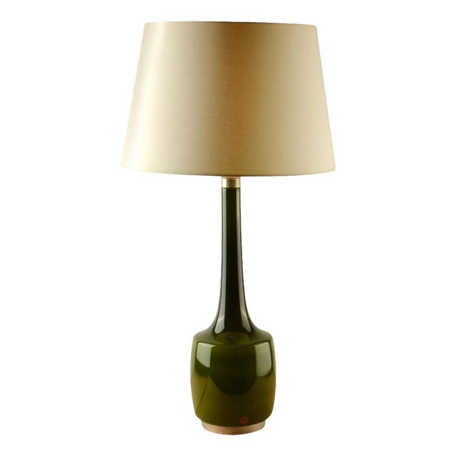 Tall Olive Glass Table Lamp from Kastrup, Denmark, 1960s For Sale