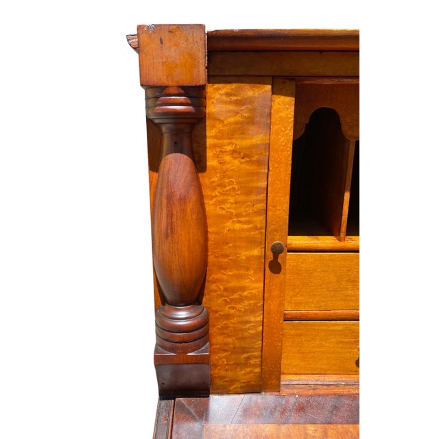 Wood Antique Sheraton Birds Eye Maple & Cherry Vermont Tambour Secretary Desk For Sale - Image 7 of 12
