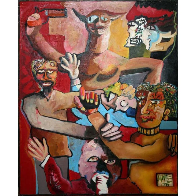 1970s "After Party" Figurative Abstract Oil Painting For Sale